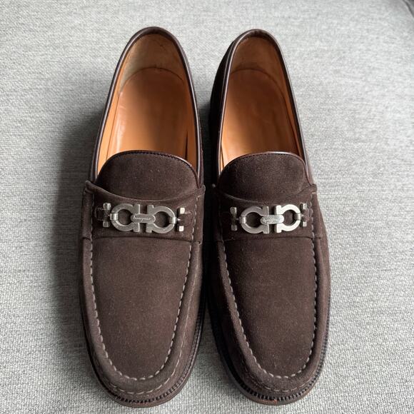 Salvatore Ferragamo-Gancini Bit-Brown Suede Loafer Brown Men's 10 Classic Preppy - Picture 1 of 13